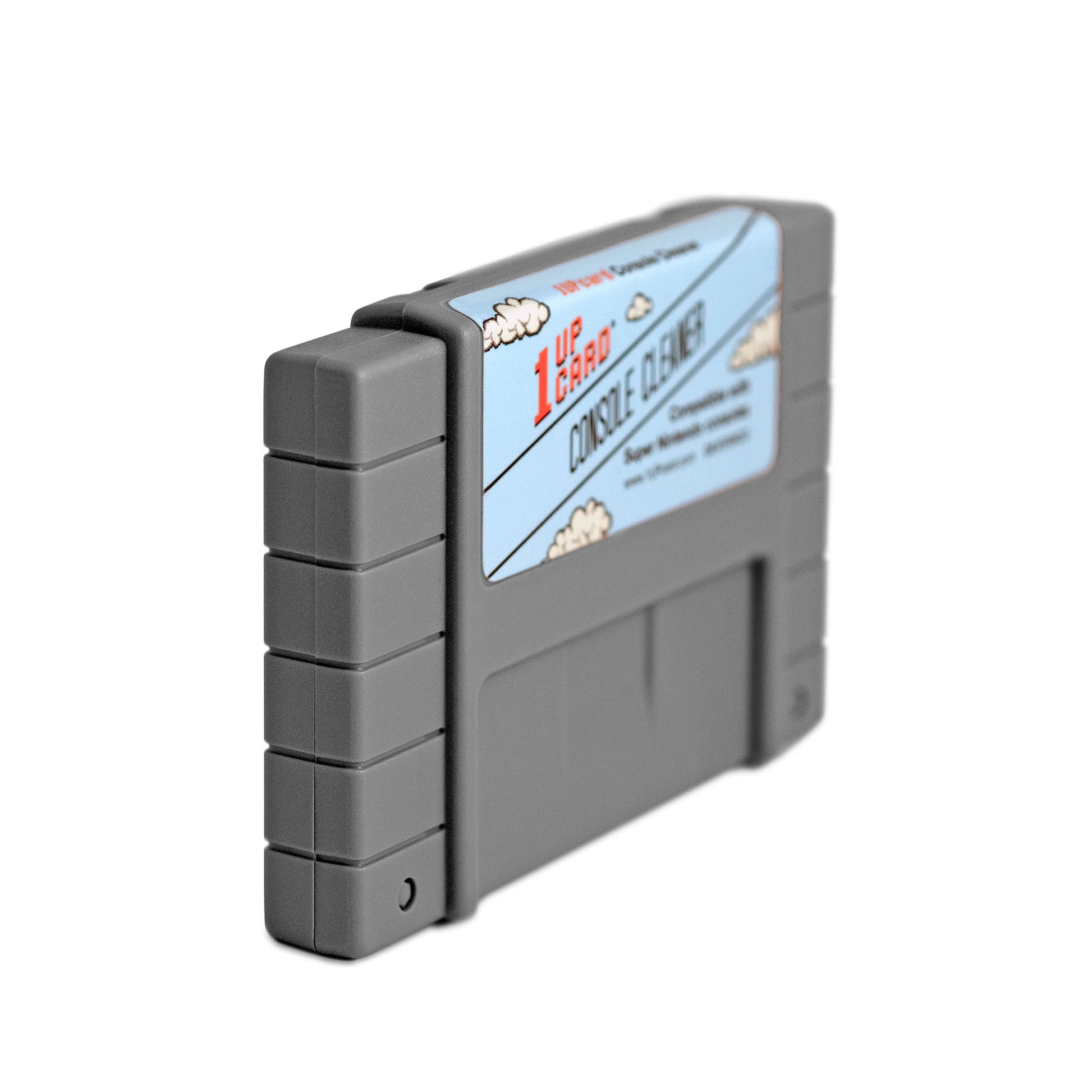 1UPcard_Super_Nintendo_console_cleaner_SNES_retro_video_game_cleaning_angle_view
